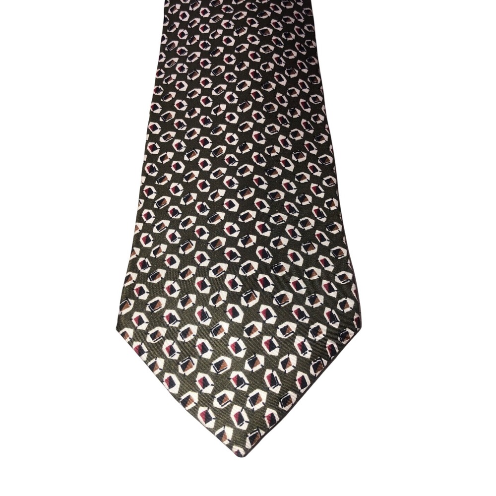Vintage Christian Dior Tie‎ Olive Silk Abstract Diamond Print 54x4" Mae In USA